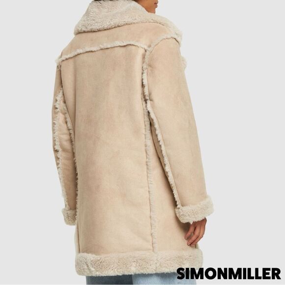 Simon Miller **NWT** Midi Jetz Faux-Fur Shearling Coat in Milk (Beige/Cream) - Picture 3 of 16
